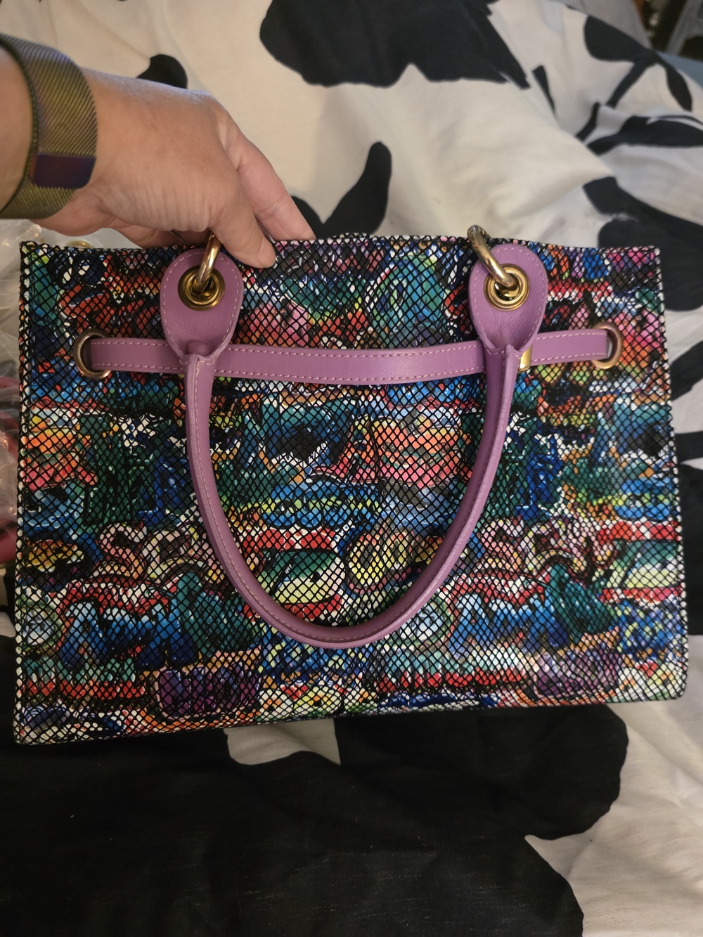 Tirisi Handmade Leather Multicolor Graffiti Satchel w/ Changeable Handles